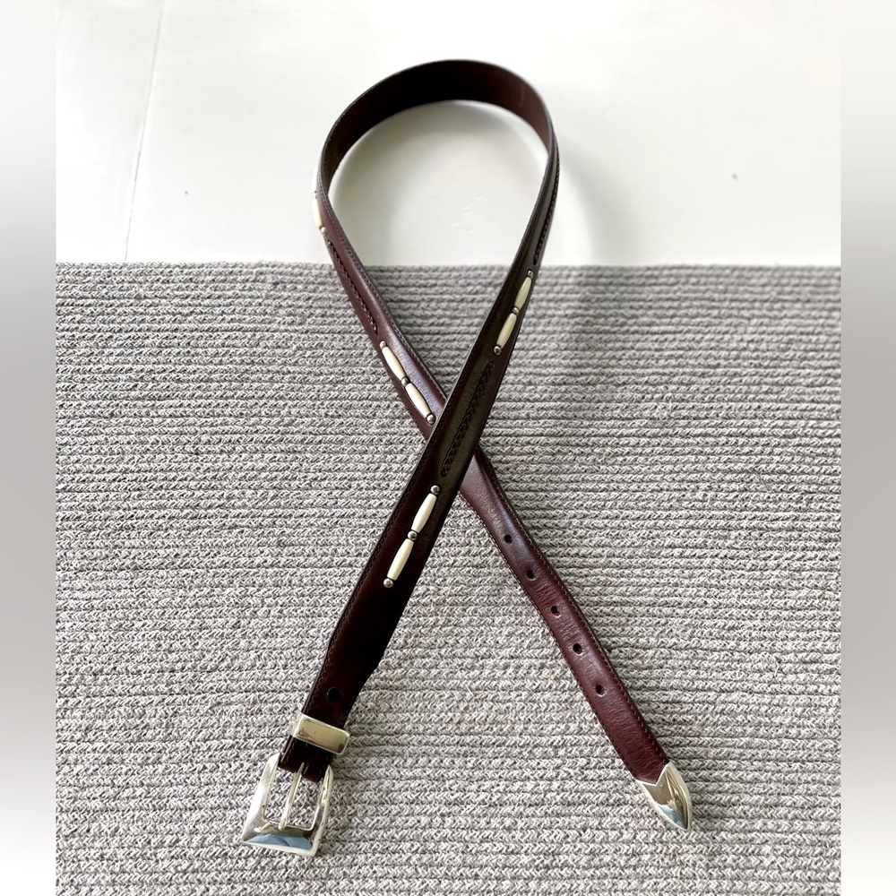Vintage Brighton Dark Brown Leather Western Beaded Belt Size 42